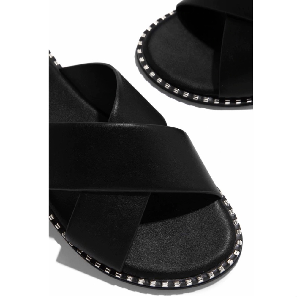 Black X Band Studded Slide Flat Sandals - Picture 3 of 9